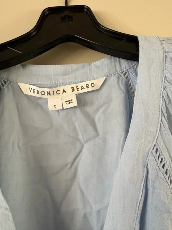 Veronica Beard Pale Blue Cotton Tiered Dress with Lace Trim - Picture 2 of 5